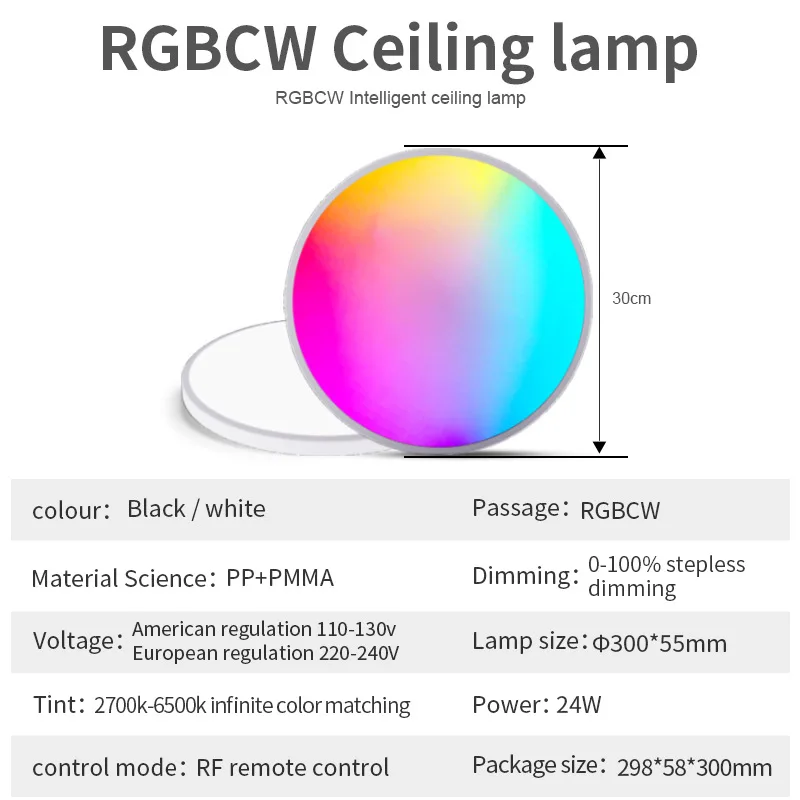 30cm Smart LED Lumina Plafon 24W RGBCW Flush Mount Lampă de Perete Tuya Control Estompat de Lumină Ambientală de Interior pentru Dormitor, Camera de zi