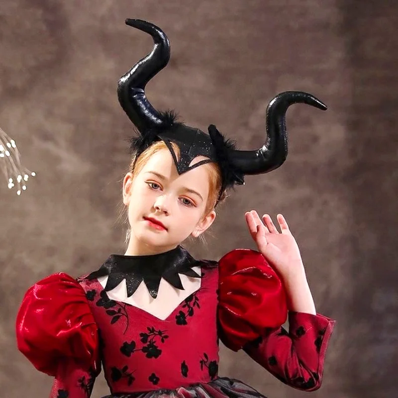 Black Demon Bentita Coarne De Animale Diavolul Frizură Caciulita De Craciun Petrecere De Halloween Cosplay Costum Gotic Accesorii De Par