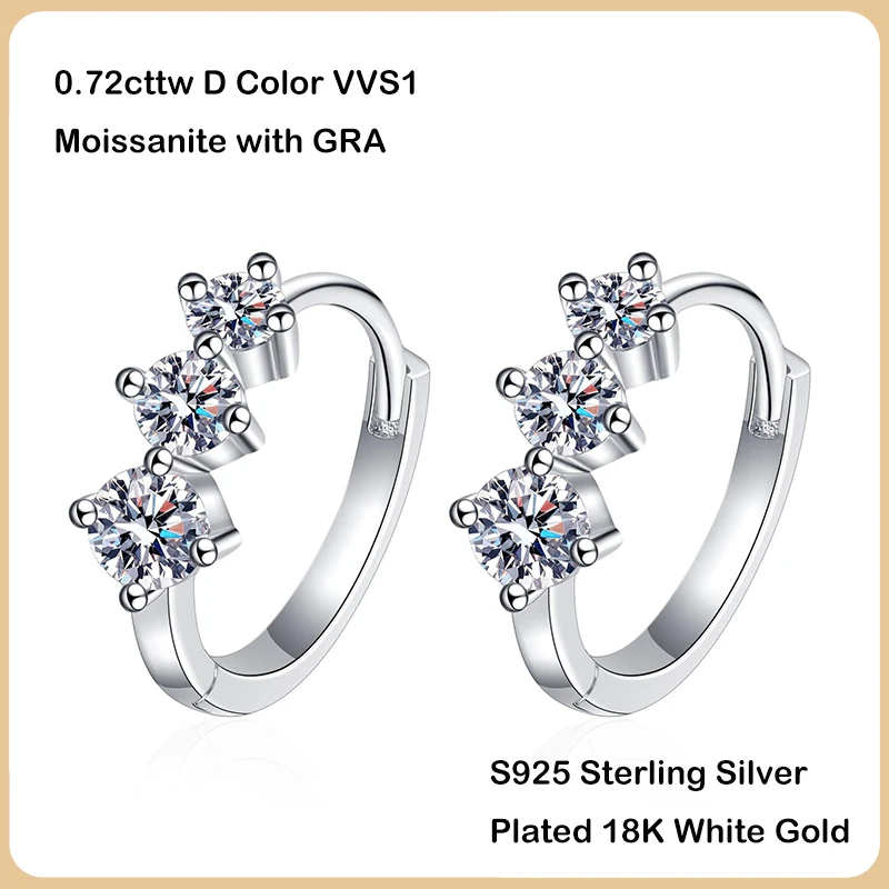 EWYA Trendy D Culoare 0.72 cttw Plin Moissanite Hoop Cercei Pentru Femei Fete S925 Argint GRA Certificate Cercel cu Diamant