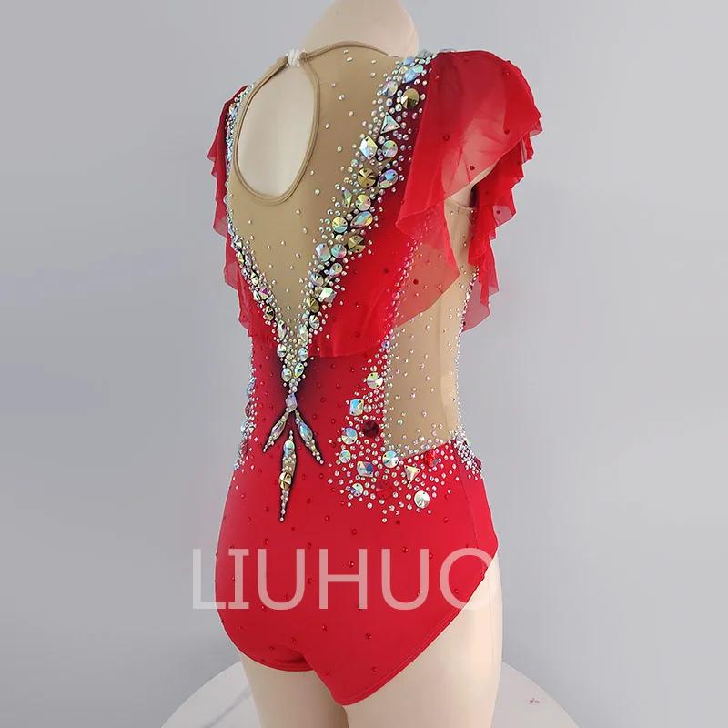 LIUHUO Gimnastică Ritmică Tricouri Roșii Și Galbene Imprimate Diamant fără Mâneci Concurs de Costume