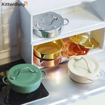 1buc 1:12 casă de Păpuși în Miniatură Metal Supa de Gătit Oală Ustensile de bucătărie casă de Păpuși Accesorii de Bucatarie in Miniatura Jucărie