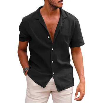 2023 Noi Bărbați Lenjerie Maneca Lunga Respirabil Tricou Casual Culoare Solidă Bază Lenjerie de pat din Bumbac Tricou Topuri de Cânepă Shirt pentru Bărbați