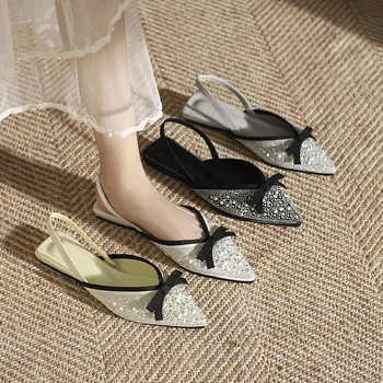 2023 Vara Noi Femei Sandale Arc Nod Fund Plat Sandale Jumătate a Subliniat Deget de la picior Singure Femei Pantofi Zapatos De Mujer Sandalias