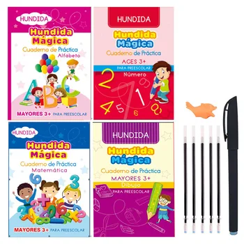 4 Cărți de spaniolă Montessori Caiet Magic Caligrafie Copii Notebook Copil Reutilizabile Groove Scrisul Caiet de Scriere Cadouri