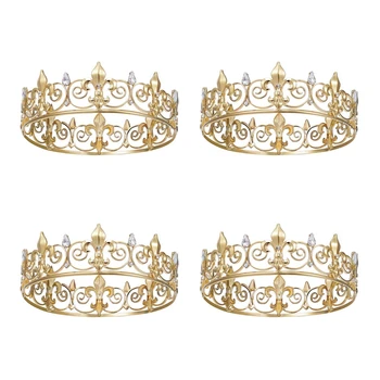 4X Regale Regele Coroana Pentru Bărbați - Metal Prințul Coroane Și Diademe, Rundă Completă de Ziua Pălării de Partid,Medieval Accesorii (Aur)