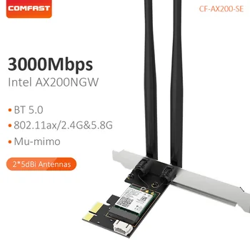 AX200 WiFi6 PCI-E Adaptor 2.4+5.8 Ghz 11AX Card Wireless Bluetooth Compatibil 5.0 5dbi Antena Receptor Wifi pentru PC