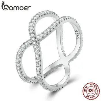 Bamoer Argint 925 cu strat Dublu Deget Inelul Geometrice Inel pentru Femei Deschide Setare CZ Bine JewelryB SR386