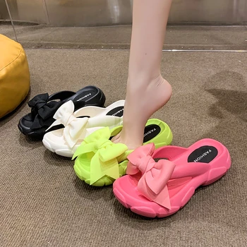 Bowknot flip-flops pentru femei 2023 vara noi gros cu talpi antiderapante clip toe sandale de plaja, papuci