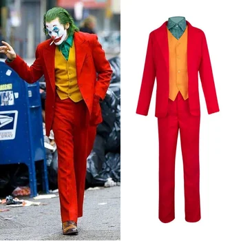 Clovn Joker Costum Roșu Sacou Costum Pantaloni, Tricou Haine Costume de Halloween pentru Copii de Oameni de Carnaval bal Mascat Joker Cosplay