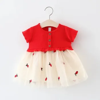 Copil nou-născut fată de vară pentru copii rochie de bumbac drăguț ochiuri maneca scurta copil dulce printesa rochie de petrecere rochie 6M-4T