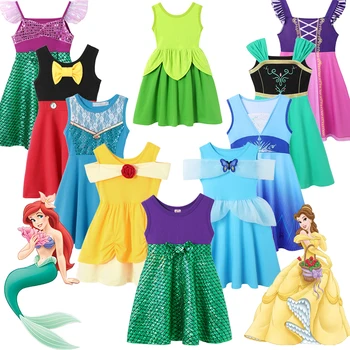 Disney Mica Sirene Dress 2023 Copil De Vara Fete Frozen Elsa Anna Printesa Rochie Mickey Belle Cosplay, Costume De Haine Casual
