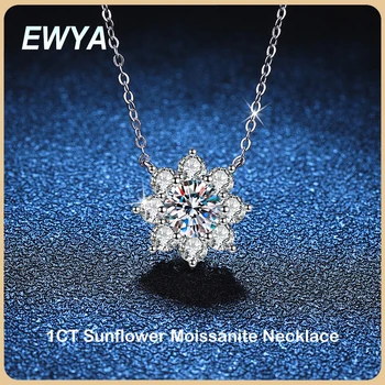 EWYA 100% Reale 1 Carat de Floarea-soarelui Moissanite Pandantiv Colier pentru Femei Argint 925 Diamond Lanț Coliere Bijuterii Fine