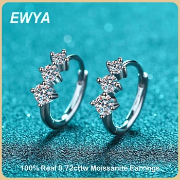 EWYA Trendy D Culoare 0.72 cttw Plin Moissanite Hoop Cercei Pentru Femei Fete S925 Argint GRA Certificate Cercel cu Diamant