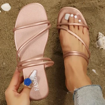 Femeile Metalic Multi Curea Subțire Open Toe Slide Sandale Plin De Farmec În Aer Liber Tv Cu Sandale De Plaja De Nisip SexySlippers Pantofi Femei