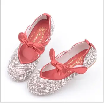 Fetelor stras pantofi din piele pentru Copii Princess Pantofi din Piele pentru Fete Casual Sclipici Copii, Balerini Fete Pantofi Fluture Nod