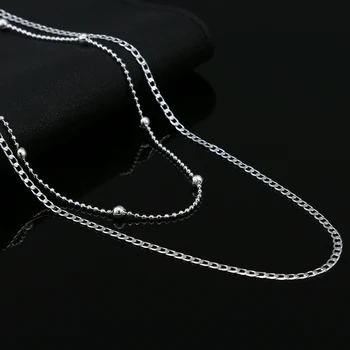 Hot nou 2 buc 925 Ștampilată Plat argint margele lanț colier pentru Barbati Femei de moda de lux designer de bijuterii de nunta cadouri de Craciun