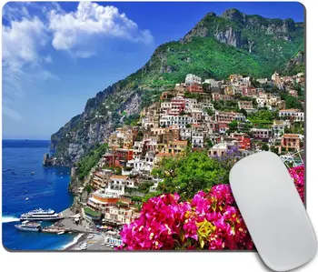 Italia Mouse Pad Vedere Pitorească Positano, Amalfi, Napoli Înflorit Flori Sat de Coastă Imagine, Dreptunghi Non-Alunecare de Cauciuc Mousepad