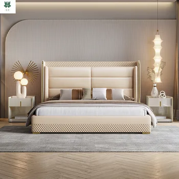 Italian de lux lumina dormitor matrimonial din piele, pat dublu, pat de 1,8 metri pat mare mare cutie de depozitare din piele pat atmosferice de lux