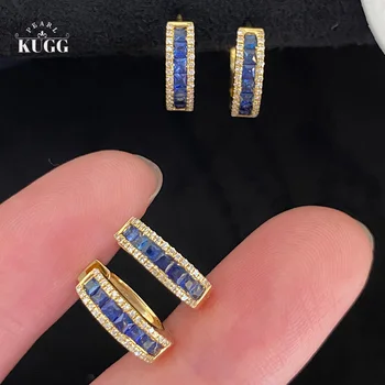 KUGG 18K Aur Galben Cercei Safir Natural de Lux Piatră prețioasă Design Minimal Elegant Diamant Cercel pentru Femei și Fete