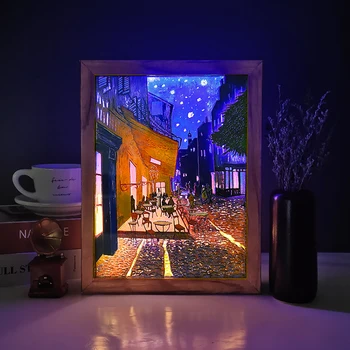 LED Lumina de Noapte Van Gogh Pictura, Fotografie de Arta de Perete de Control de la Distanță Veioza Shadow Box 3D Lampă de Masă Acasă Decorare Cadou