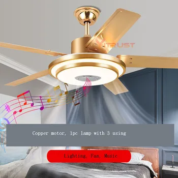 LED-uri moderne Ventilator de Tavan Lumina Motor de curent continuu Mut Ventilator de Tavan Lampa de Argint, de Aur de Muzică Bluetooth Colorate 110V 220V Telecomanda Fan