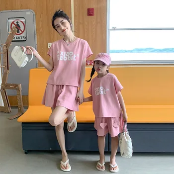 Mama Fiica Roz Seturi de Mama si Fata de Copil Egale 2 Bucata Set Femei din Două Piese Costum Coreea Moda Mami și cu Mine Potrivire Haine