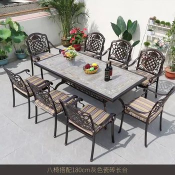 Mobilier de exterior din aluminiu turnat mese și scaune în aer liber, grădină, terasă electric, grătar cărbune de grătar, masă combinație