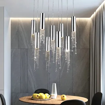 Modern Scara de Cristal Candelabru Sala de Mese Penthouse Chrome/Pandantiv de aur Insula de Bucatarie Platforma de Iluminat Interior de Prindere