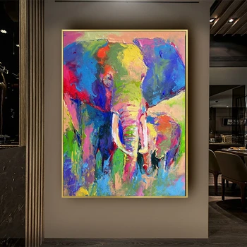 Mână-Pictate Abstract Elefant Cupluri Familie de Animale Picturi in Ulei Pe Panza Camera Copiilor Perete Poza Pentru Living Decor