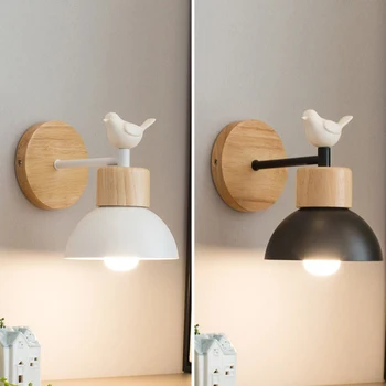 Nordic Pasăre de Lemn Lampa de Perete cu LED Comutator E27 Alb Negru Decorative Corpuri de iluminat Pentru Dormitor, Camera de zi Sala de Mese Bar Iluminare