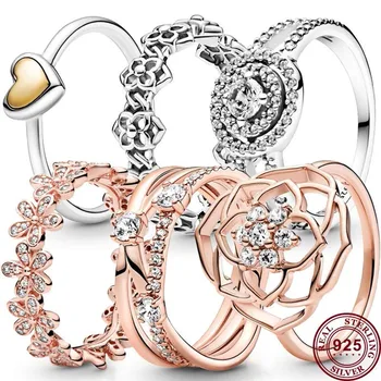 Noul Hot Argint 925 Clasic de Dragoste Inima Rose pentru Femei Logo-ul Daisy Inel Cadou de Nunta de Înaltă Calitate DIY Moda Bijuterii Farmec