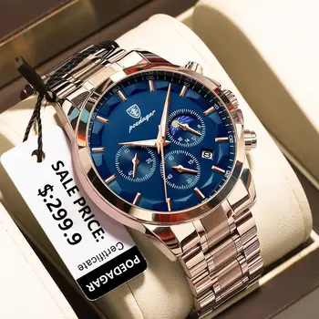 POEDAGAR 2023 Omul de Lux Ceas Militar Impermeabil Luminos Barbati Chronograph Ceas din Oțel Inoxidabil pentru Bărbați Ceasuri Quartz+cutie