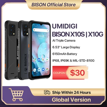 [Premiera] UMIDIGI BISON X10S X10G 6150mAh Baterie Global Versiunea Smartphone NFC+4GB+64GB IP68/IP69K, rezistent la apă, Telefon NOU