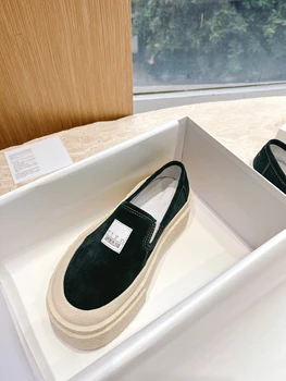 Primăvara și Toamna Noua German de Formare Pantofi Femei din Piele Matsutake Talpă Groasă Lefu Pantofi Casual Leneș Cookie Pantofi pentru Bărbați