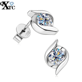 QXTC Moissanite Cercei pentru Femei Argint 925 cu Diamant Rotund Tendință Stud Cercel Ziua Îndrăgostiților Cercei Cadou Bijuterii Fine