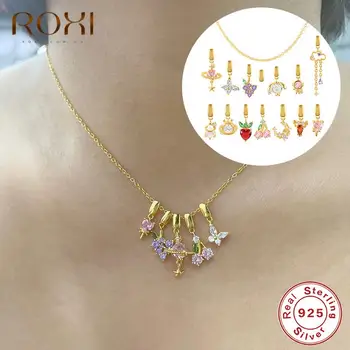 ROXI Minunat Cristal Pandantiv Luna, Stele, Fructe de Nori Colier Pentru Femei Argint 925 Bijuterii DIY Lanț Cravată Capsuni
