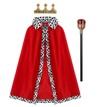Regele Mantie de Catifea Cape Coroana Tinuta Set Halloween Cosplay, Costume pentru Copii pentru Copii Mascat de Performanță Etapă Dress Up