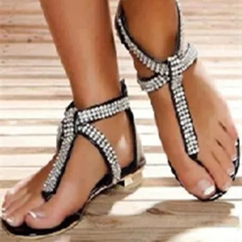 Stras T-Curea De Flip-Flops, Sandale Plate Pentru Femei Capac Toc Zip Pantofi Casual Doamna Mare Size47 Plaja Boem Pantofi De Culoare Personalizată