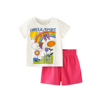 Sărituri Metri 2-7T Vara Fete Seturi de Îmbrăcăminte imprimeu Floral Topuri + pantaloni Scurți 2 Buc Costume de copii pentru Copii Seturi de Tricouri Drăguț