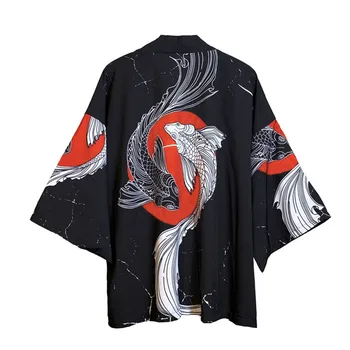 Vara Japoneză Cinci puncte Mâneci Kimono Barbati Si Femei Mantie Jacke Top Bluza Vrac moda casual plus supradimensionate iute uscat