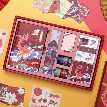 Vintage China Ilustrare Notebook 186 Buc Set De Papetărie Cadou Bo Foita De Aur Washi Tape Full Color Notă Pad Memo Stickere Conducător